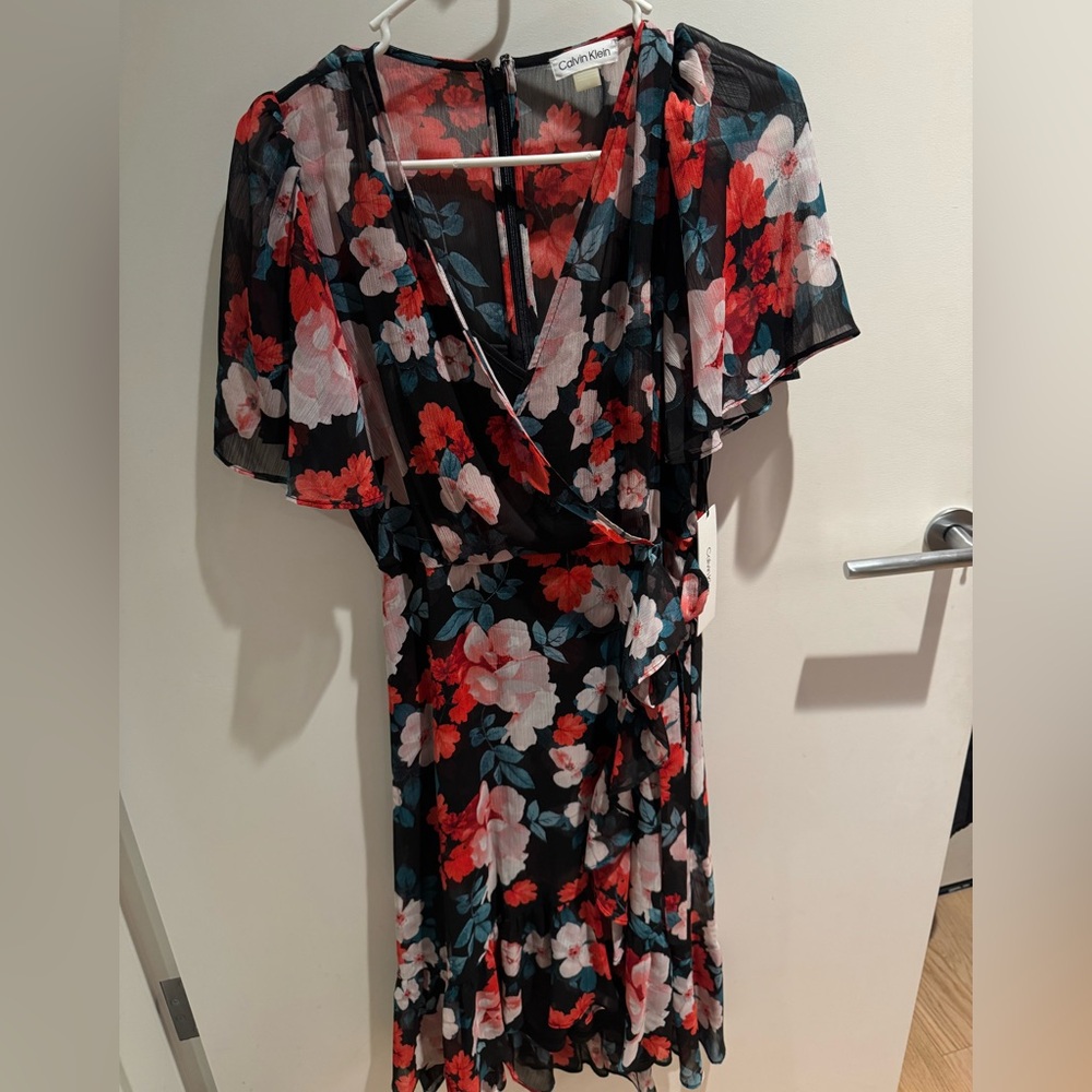 Calvin Klein Floral Wrap Dress - size 6